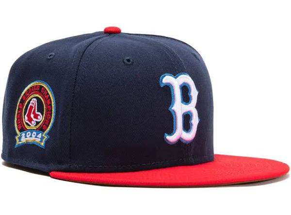 New Era Boston Red Sox Beer Pack 2004 World Series Champions Patch Hat Club Exclusive 59Fifty Fitted Hat Navy/Red