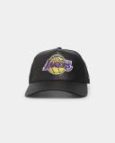 New Era Los Angeles Lakers 'PU Leather' 9Forty A-Frame Trucker Snapback Black Leather