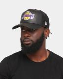 New Era Los Angeles Lakers 'PU Leather' 9Forty A-Frame Trucker Snapback Black Leather