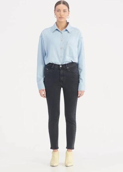 Nobody Denim | Kennedy Jean Petite Shadow Black Slim Fit | High Rise | Tapered Leg | Ankle Length | Organic Comfort Stretch Denim / 23 - AU Size 5