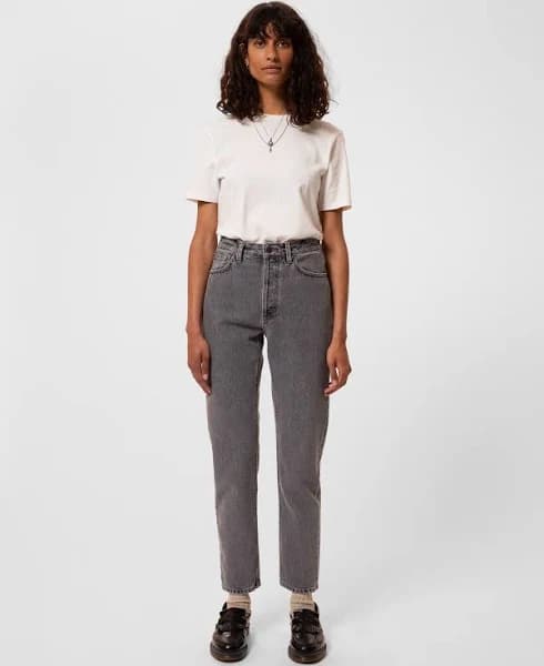 Nudie Jeans Breezy Britt Mountain Grey High Waist Regular Tapered Leg Women's Organic Jeans W24/L30 Sustainable Denim