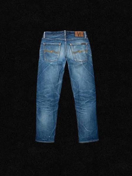 Nudie Jeans Rad Rufus Dry Emerald Selvage High Waist Regular Straight Leg Men's Organic Jeans W32/L32 Sustainable Denim