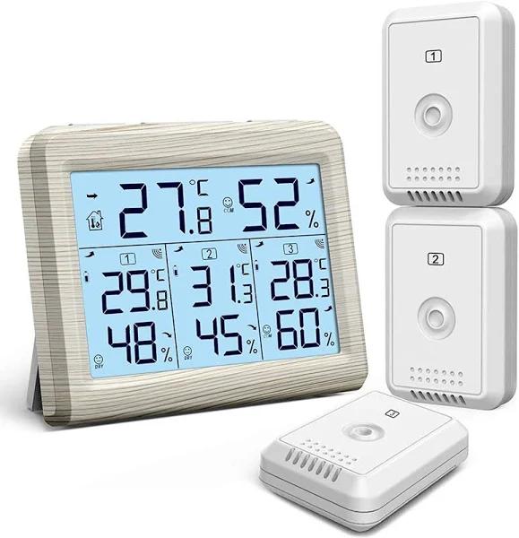 ORIA Indoor Outdoor Thermometer With 3 Wireless Sensors, Digital Hygrometer Thermometer, Temperature Humidity Monitor Meter With LCD Backlight,