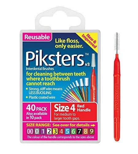 Piksters Interdental Brush Pack of 40 Size 4 Red