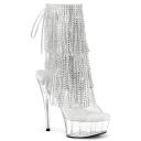 Pleaser | Delight-1017RSF, 6 inch Open Toe with Fringe Ankle Boots Clear-Silver/Clear Size : 11 - FUNkyPair.com