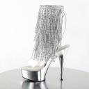 Pleaser | Delight-1017RSF, 6 inch Open Toe with Fringe Ankle Boots Clear-Silver/Clear Size : 11 - FUNkyPair.com