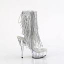 Pleaser | Delight-1017RSF, 6 inch Open Toe with Fringe Ankle Boots Clear-Silver/Clear Size : 11 - FUNkyPair.com