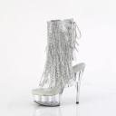 Pleaser | Delight-1017RSF, 6 inch Open Toe with Fringe Ankle Boots Clear-Silver/Clear Size : 11 - FUNkyPair.com