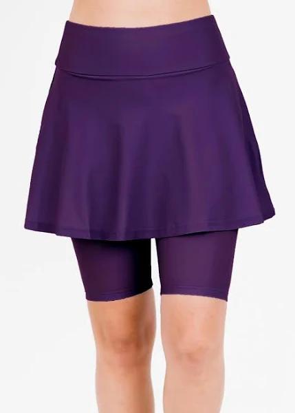 Plus Size Plus Size Women's Swim Skirt: Mid-Thigh Swim Skirt With Knee Length Leggings UPF 50+ | Eggplant | by Calypsa |
