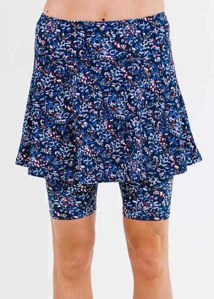 Plus Size Plus Size Women's Swim Skirt: Mid-Thigh Swim Skirt With Knee Length Leggings UPF 50+ | Navy Mosaic | by Calypsa |