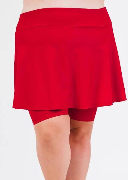 Plus Size Plus Size Women's Swim Skirt: Mid-Thigh Swim Skirt With Knee Length Leggings UPF 50+ | Red | by Calypsa |