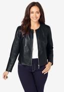 Plus Size Women's Collarless Leather Jacket by Jessica London in Rich Burgundy (Size 20 W)