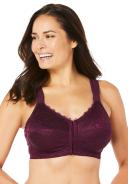 Plus Size Women's Front Close Wireless Posture Bra by Comfort Choice in Dark Berry Lace (Size 38 g)