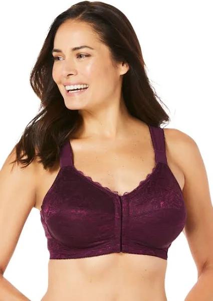 Plus Size Women's Front Close Wireless Posture Bra by Comfort Choice in Dark Berry Lace (Size 50 C)