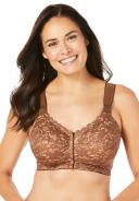 Plus Size Women's Front Close Wireless Posture Bra by Comfort Choice in French Toast Lace (Size 46 g)