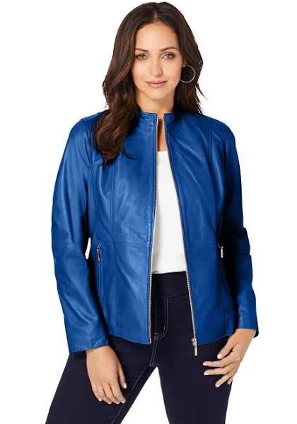 Plus Size Women's Zip Front Leather Jacket by Jessica London in Dark Sapphire (Size 30 W)