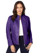 Plus Size Women's Zip Front Leather Jacket by Jessica London in Midnight Violet (Size 30 W)