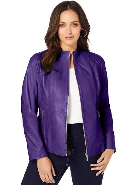 Plus Size Women's Zip Front Leather Jacket by Jessica London in Midnight Violet (Size 30 W)