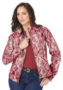 Plus Size Women's Zip Front Leather Jacket by Jessica London in Rich Burgundy Snake (Size 32 W)