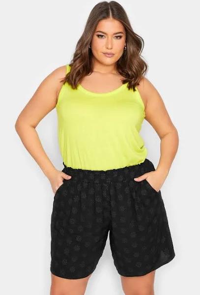 Plus Size Yours Curve Black Broderie Anglaise Shorts Size 26-28 | Women's Plus Size and Curve Fashion