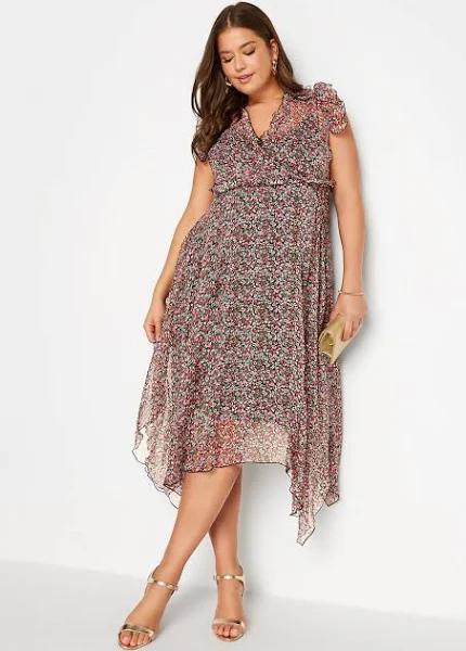 Plus Size Yours Curve Black Floral Hanky Hem Dress Size 30-32 | Women's Plus Size and Curve Fashion