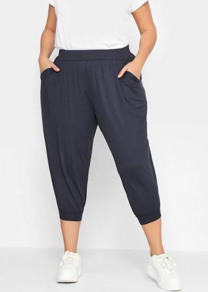 Plus Size Yours Curve Charcoal Grey Cropped Jersey Harem Joggers Size 30-32 | Women's Plus Size and Curve Fashion