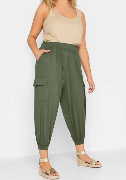 Plus Size Yours Curve Khaki Green Harem Cropped Joggers Inside Leg Size 22" , Waist Size 26-28 | Women's Plus Size and Curve Fashion