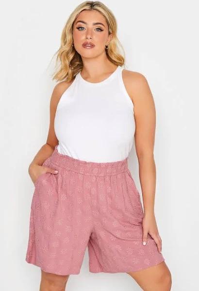 Plus Size Yours Curve Pink Broderie Anglaise Shorts Size 22-24 | Women's Plus Size and Curve Fashion
