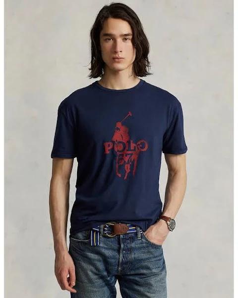 Polo Ralph Lauren - Men's Navy T-shirts - Custom Slim Fit Big Pony Logo T-Shirt - Size M at The Iconic