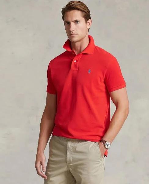Polo Ralph Lauren - Men's Red Polo Shirts - Custom Slim Fit Mesh Polo Shirt - Size M at The Iconic