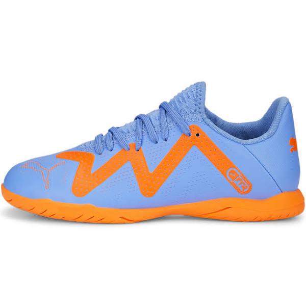 Puma Future Play FG/AG Big Kids' Soccer Cleats Shoes, Blue Glimmer/White/Ultra Orange, 3.5