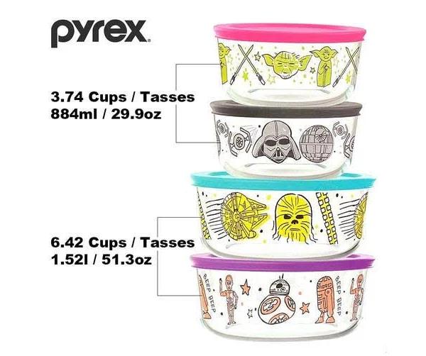Pyrex 8pcs Glass Food Storage Lock Containers With Lid Hello Kitty / Star Wars / Mickey Mouse Star Wars