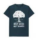 Rapanui Men's Drop Seeds Not Bombs T-Shirt | Size: XL | Moss Green Certified Organic Cotton | Printed T-Shirt