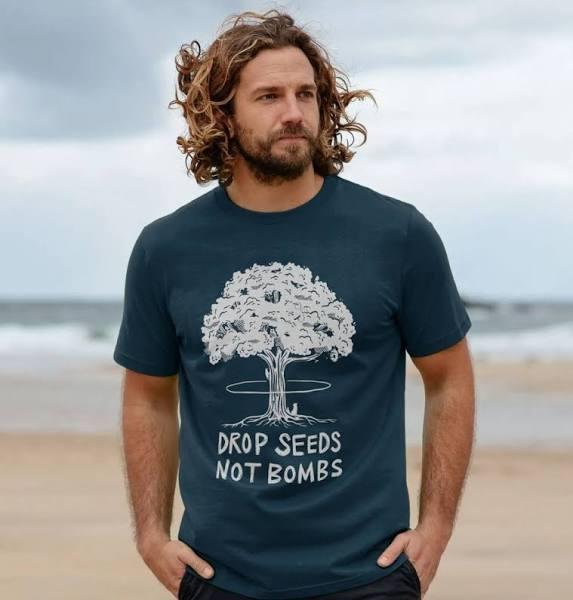 Rapanui Men's Drop Seeds Not Bombs T-Shirt | Size: XXXL | Black Certified Organic Cotton | Printed T-Shirt