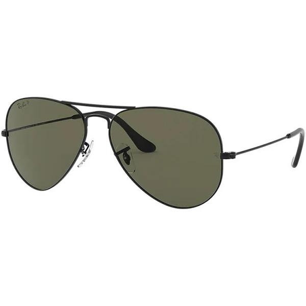 Ray-Ban Aviator Classic Sunglasses RB3025 W3361 - Black Frame - Polarized Green Classic G-15 Lenses - 58mm