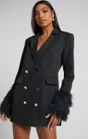 Rhaiza Mini Dress - Faux Feather Trim Double Breasted Blazer Dress in White - Showpo Blazer Dress Dresses | European Summer Outfit