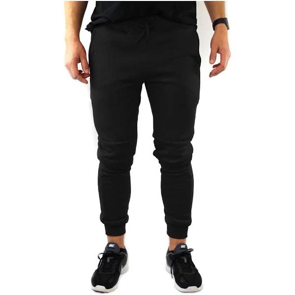 Riflessi Mens Skinny Track Pants Joggers Trousers Gym Casual Sweat Cuffed Slim trackies Fleece - Black - M