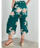 Rockmans Ankle Length Button Trim Linen Blend Pant - Green Floral - Womens Trousers - Size 16 - Ezibuy