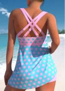 Rotita Swimdress Long Tankini Swimsuit To Hide Tummy Bulge Criss Cross Pink Polka Dot Mid Waisted Swimdress Set - M