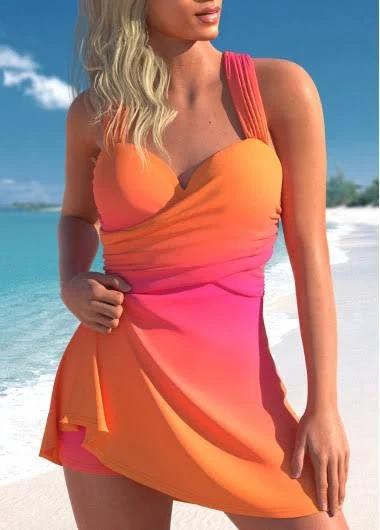 Rotita Swimdress Long Tankini Swimsuit To Hide Tummy Bulge Surplice Multi  Color Ombre Mid Waisted Swimdress Set - XL, Price History & Comparison