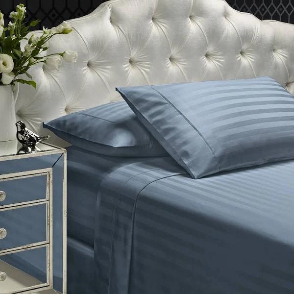 Royal Comfort 1200TC Sheet Set Damask Cotton Blend Ultra Soft Sateen Bedding - Queen - Blue Fog