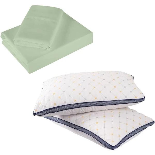 Royal Comfort Bedding Set 1 x 1200TC 4 Piece Sheet Set and 2 x Air Mesh Pillows - Double - Sage