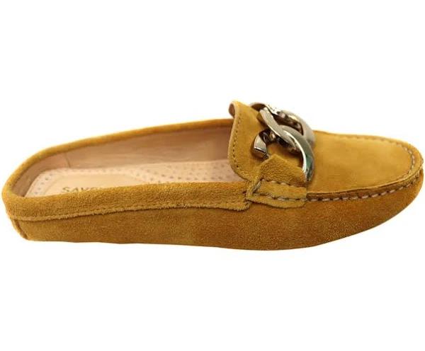 Savelli Paula Womens Brazilian Leather Closed Toe Open Back Mules Yellow 10 AUS or 41 EUR