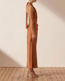SHONA Joy - Women's Brown Midi Dresses - Luxe Gathered Halter Midi Dress - Size 8 at The Iconic