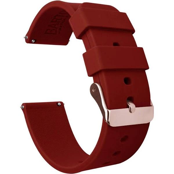 Silicone Watch Band / Strap For Mobvoi Ticwatch Watch Band / Strap in Crimson Red w/ Rose Gold Buckle, Width 18mm | Barton