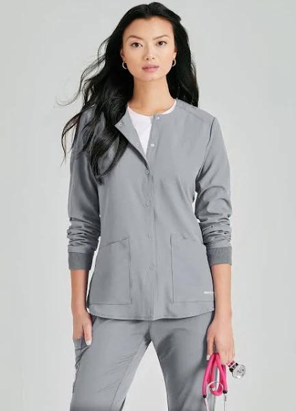 Skechers by Barco Stability Women's 2-Pocket Stretch Warm-Up Scrub Jacket in Moonstruck | Size XS Polyester/recyc Polyester/spandex