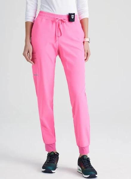 Skechers by Barco Women's 4-Pocket Stretch Cargo Jogger Scrub Pants - Petite in Vivid Pink | Size L Polyester/recyc Polyester/spandex