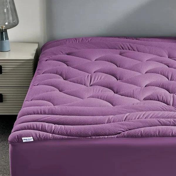 Sleep Zone King Size Cooling Mattress Pad, Premium Zoned Quilted Fitted Mattress Topper, Elastic Mattress Protector Cover, Machine Wash Durable,