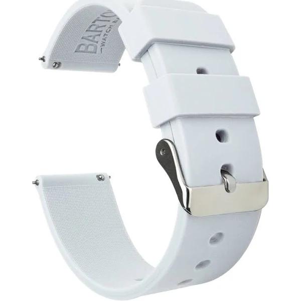 Soft Silicone Watch Band / Strap in White w/ Gunmetal Grey Buckle, Width 20mm, Long Length | Barton
