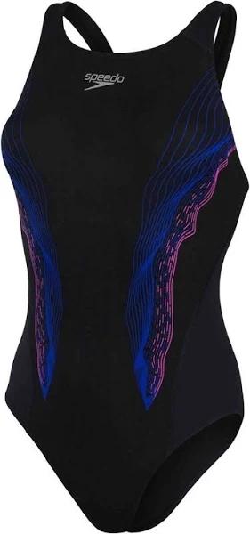 Speedo Womens/Ladies Recordbreaker Eco Endurance+ Placement Panel One Piece Swimsuit Black/Blue/Orchid 10 UK